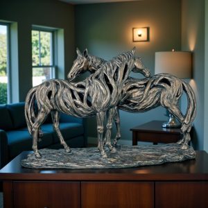 Driftwood Design '2 Carved Mares' Horse Statue - Cast Bronze Finish