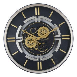 Wall Clock - Moving Cogs - Black, Silver & Gold Finish - 60cm