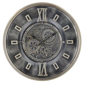 Wall Clock - Moving Cogs - Champagne Silver Finish - 60cm