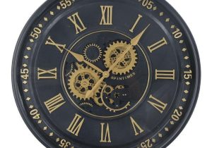 Wall Clock - Moving Cogs - Black & Gold Finish - 60cm