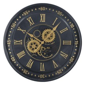Wall Clock - Moving Cogs - Black & Gold Finish - 60cm