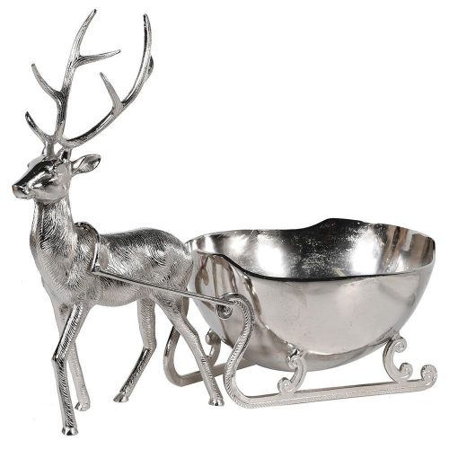 Reindeer & Sleigh Wine Cooler/Bowl - Nickel Finished