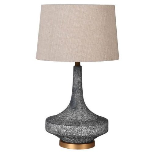 Table Lamp - Grey/Blue Shagreen Base - Round Linen Shade