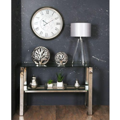 Wall Clock -'Grand central Station'- Moving Cogs - Silver & Glass Finish