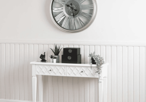 Wall Clock - Skeleton Design - Moving Cogs - Silver & Glass Finish