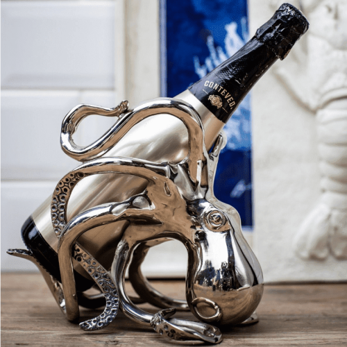 Octopus Design Wine Bottle Holder - Chrome Base