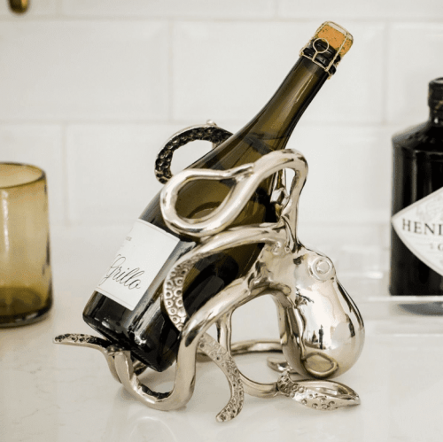 Octopus Design Wine Bottle Holder - Chrome Base