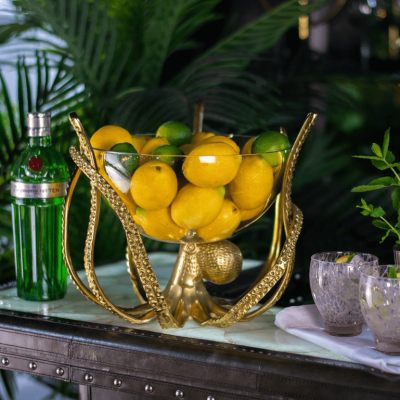 Octopus Design Wine Cooler/Fruit Bowl- Gold Base - Glass Bowl
