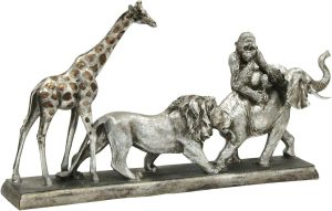 Carved 4 Animal Sculpture - Abstract Design - Champagne Silver Finish