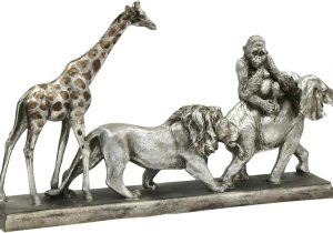 Carved 4 Animal Sculpture - Abstract Design - Champagne Silver Finish