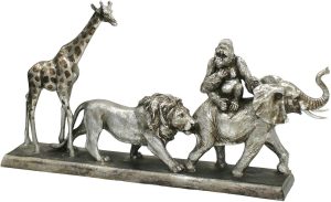 Carved 4 Animal Sculpture - Abstract Design - Champagne Silver Finish