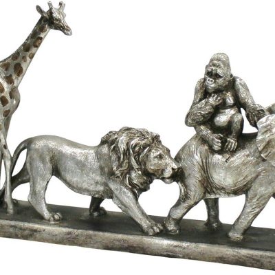 Carved 4 Animal Sculpture – Abstract Design – Champagne Silver Finish