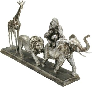 Carved 4 Animal Sculpture - Abstract Design - Champagne Silver Finish