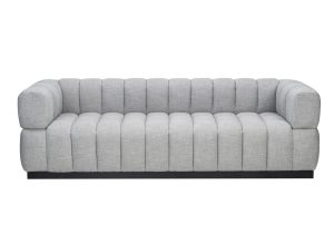 3 Seater Sofa - Ribbed Soft Light Grey Fabric - Black Finished Feet Surround