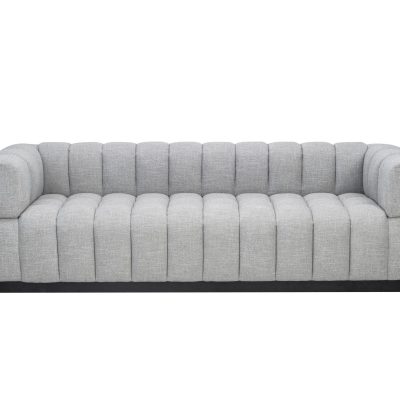 3 Seater Sofa - Ribbed Soft Light Grey Fabric - Black Finished Feet Surround