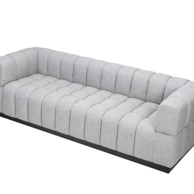 3 Seater Sofa – Ribbed Soft Light Grey Fabric – Black Finished Feet Surround
