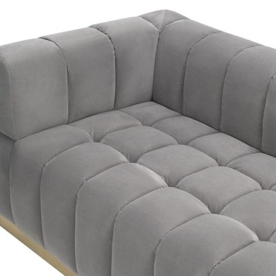 3 Seater Sofa – Ribbed Arctic Grey Velvet – Brass Finished Feet Surround