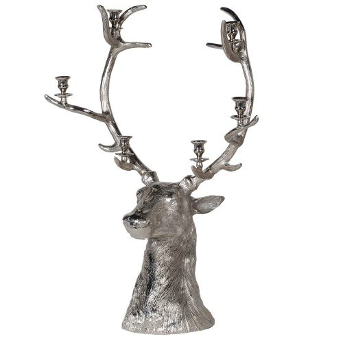 Stag Candelabra Christmas - 6 Candle Holders - Polished Nickel - Large