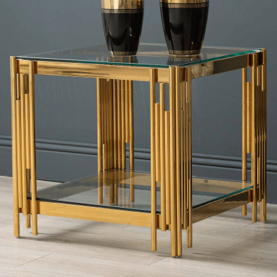 Lamp/Side Table - Glass & Polished Brass - Parma Brass Range