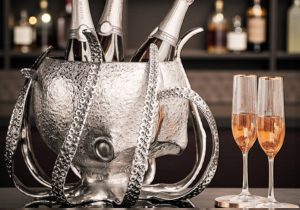 Octopus Design Wine Cooler - Hammered Chrome