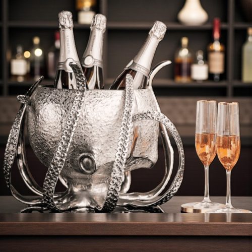 Octopus Design Wine Cooler - Hammered Chrome