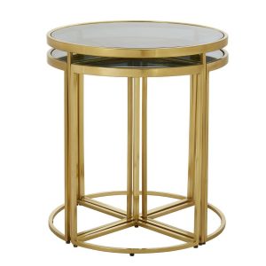 Nest Of Tables – Gold Finish – Black Glass- 5 Sectional Finish