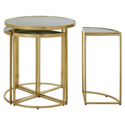 Nest Of Tables - Gold Finish - Black Glass- 5 Sectional Finish