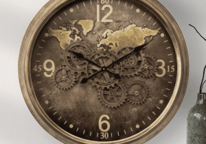 Wall Clock - Round - Central Moving Cogs - Glass Face