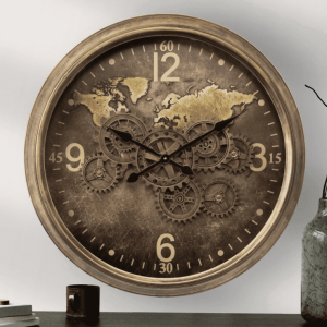 Wall Clock - Round - Central Moving Cogs - Glass Face