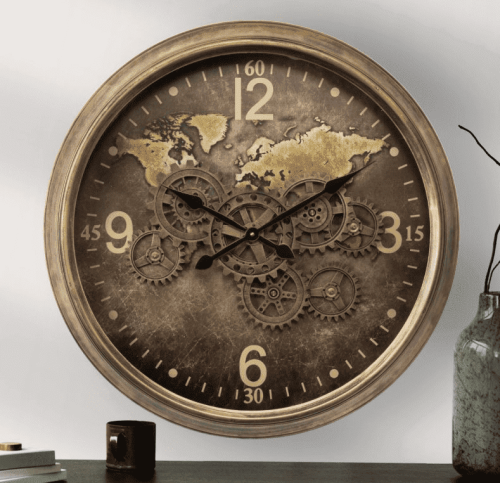 Wall Clock - Round - Central Moving Cogs - Glass Face