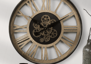 Wall Clock - Round - Central Moving Cogs - Glass Face