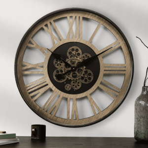 Wall Clock - Round - Central Moving Cogs - Glass Face