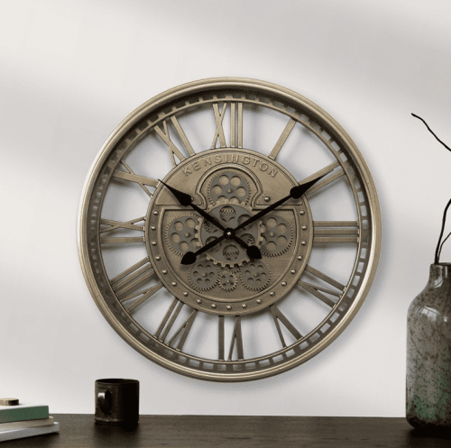 Wall Clock - Round - Central Moving Cogs - Glass Face