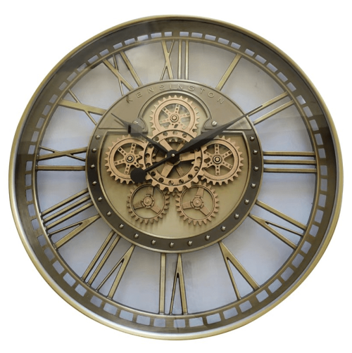 Wall Clock - Round - Central Moving Cogs - Glass Face