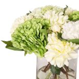 Flower Arrangement - Mixed White - Green Hydrangeas & Dalilah - Glass Vase