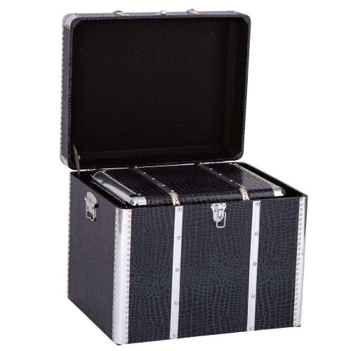 Storage Trunks - Set Of 3 - Chrome - Navy Blue Crocodile Finish