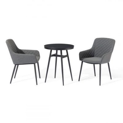 2 Seat Bistro Set - Round Table - Metal Finish - All Weather - Mid Grey