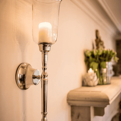 Wall Sconce Finished In Chrome – Glass Candle Holder – Set Of 2