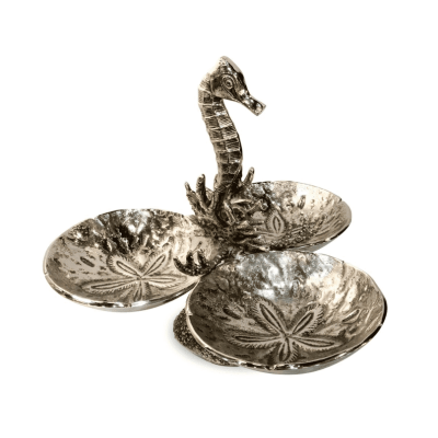Nibbles Server – Battered Chrome – 3 Tier Seahorse Design