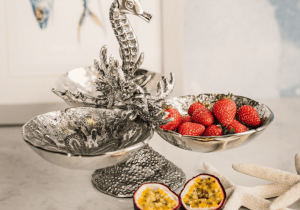 Nibbles Server – Battered Chrome –3 Tier Seahorse Design