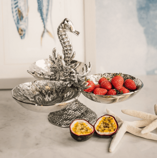 Nibbles Server – Battered Chrome –3 Tier Seahorse Design