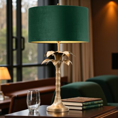 Table Lamp ‘Palm Tree’ Brass Base – Green Velvet Shade