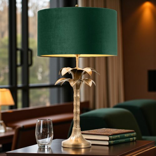 Table Lamp ‘Palm Tree’ Brass Base – Green Velvet Shade