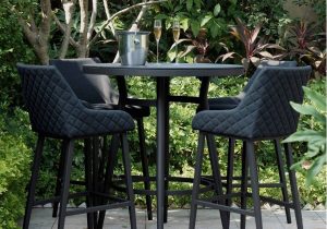 4 Seat Round Garden Bar Set - Charcoal All Weather Fabric - Black Glass Top
