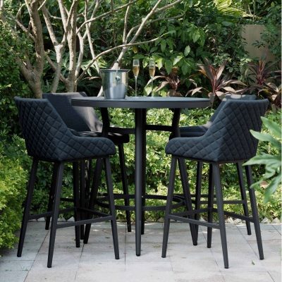 4 Seat Round Garden Bar Set - Charcoal All Weather Fabric - Black Glass Top