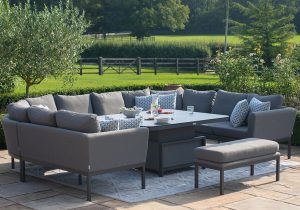Garden 'U' Shaped Large Sofa Set - Rising Coffee/Dining Table - Grey Fabric