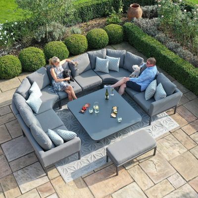 Garden ‘U’ Shaped Large Sofa Set – Rising Coffee/Dining Table – Grey Fabric