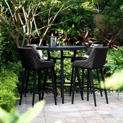 4 Seat Round Garden Bar Set – Charcoal All Weather Fabric – Black Glass Top