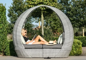 Garden Daybed - Grey Fabric - Grey Poly Rattan