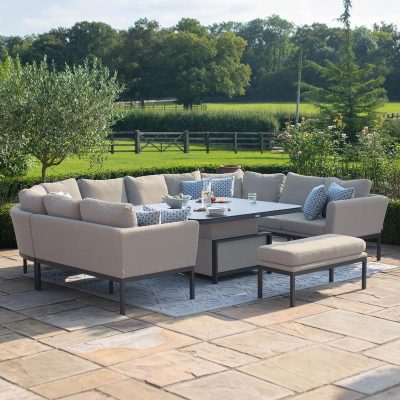 Garden 'U' Shaped Large Sofa Set - Rising Coffee/Dining Table - Oatmeal Fabric